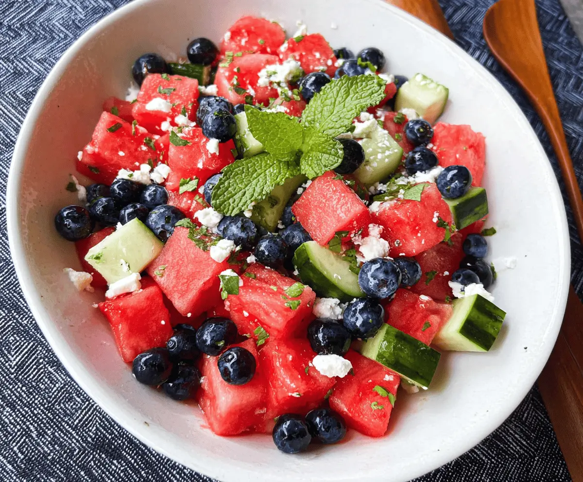 Easy Watermelon Feta Salad with Cucumber and Blueberries