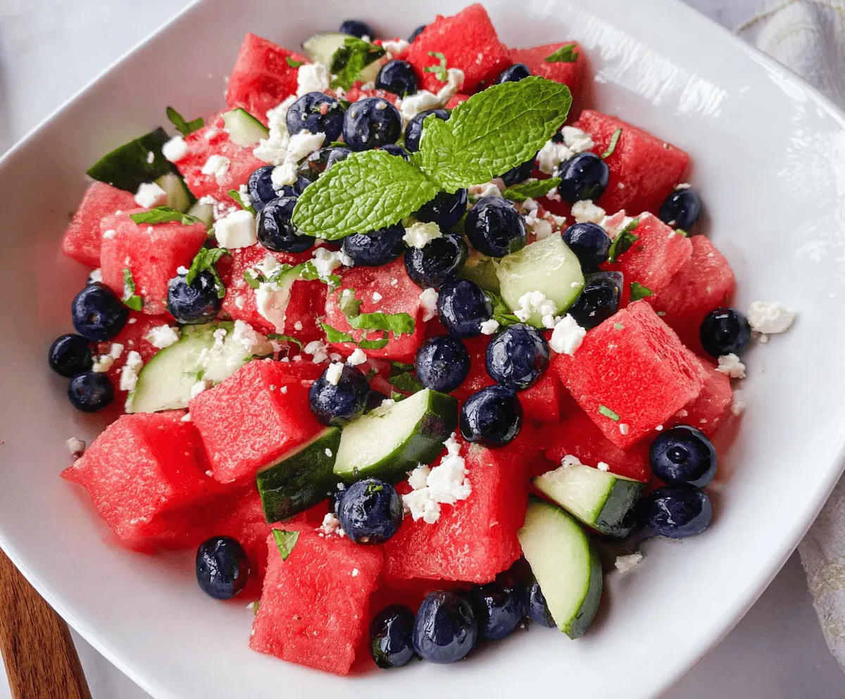 Easy Watermelon Feta Salad with Cucumber and Blueberries