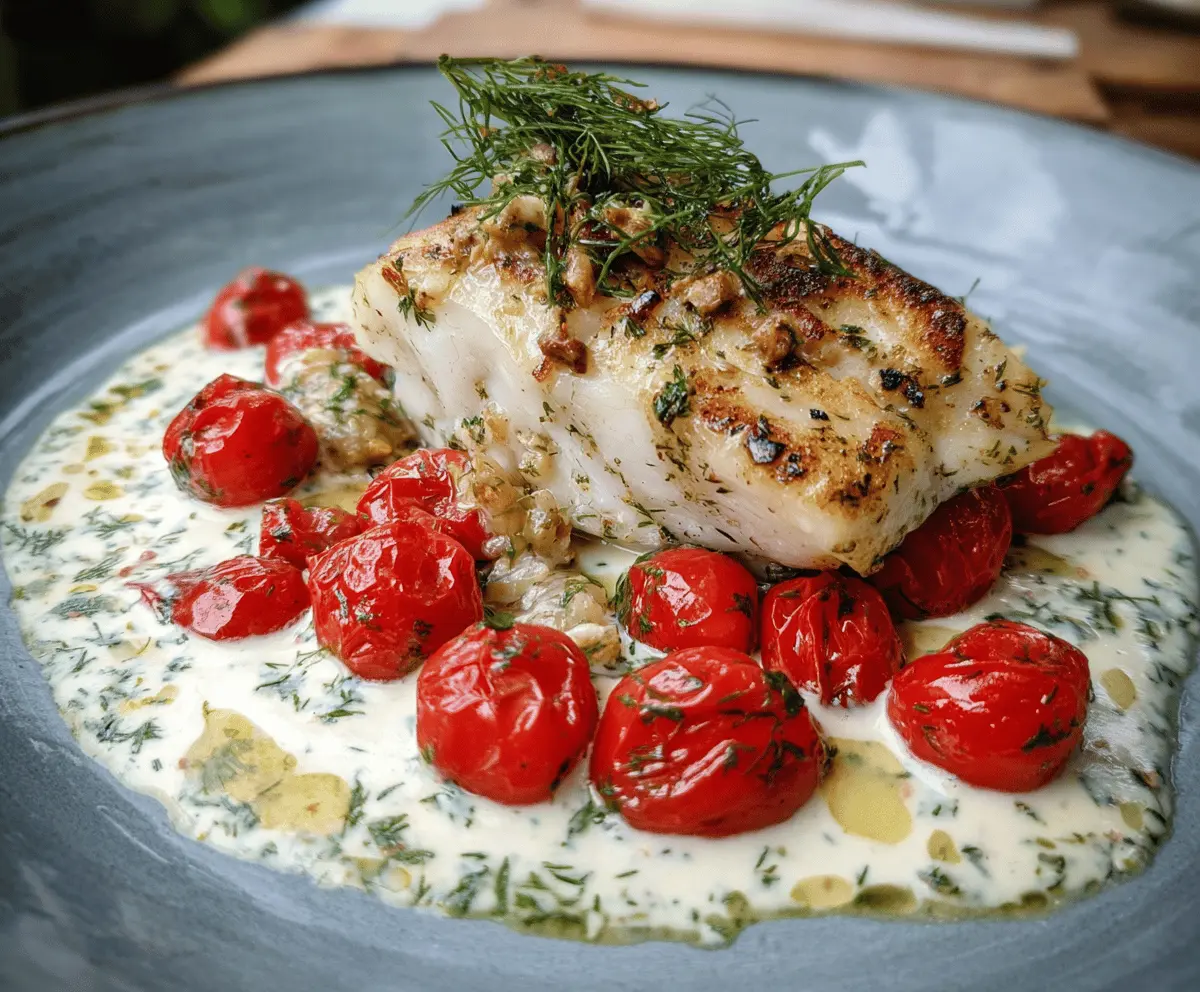 Easy Grilled Cod with Roasted Tomatoes and Dill Sauce