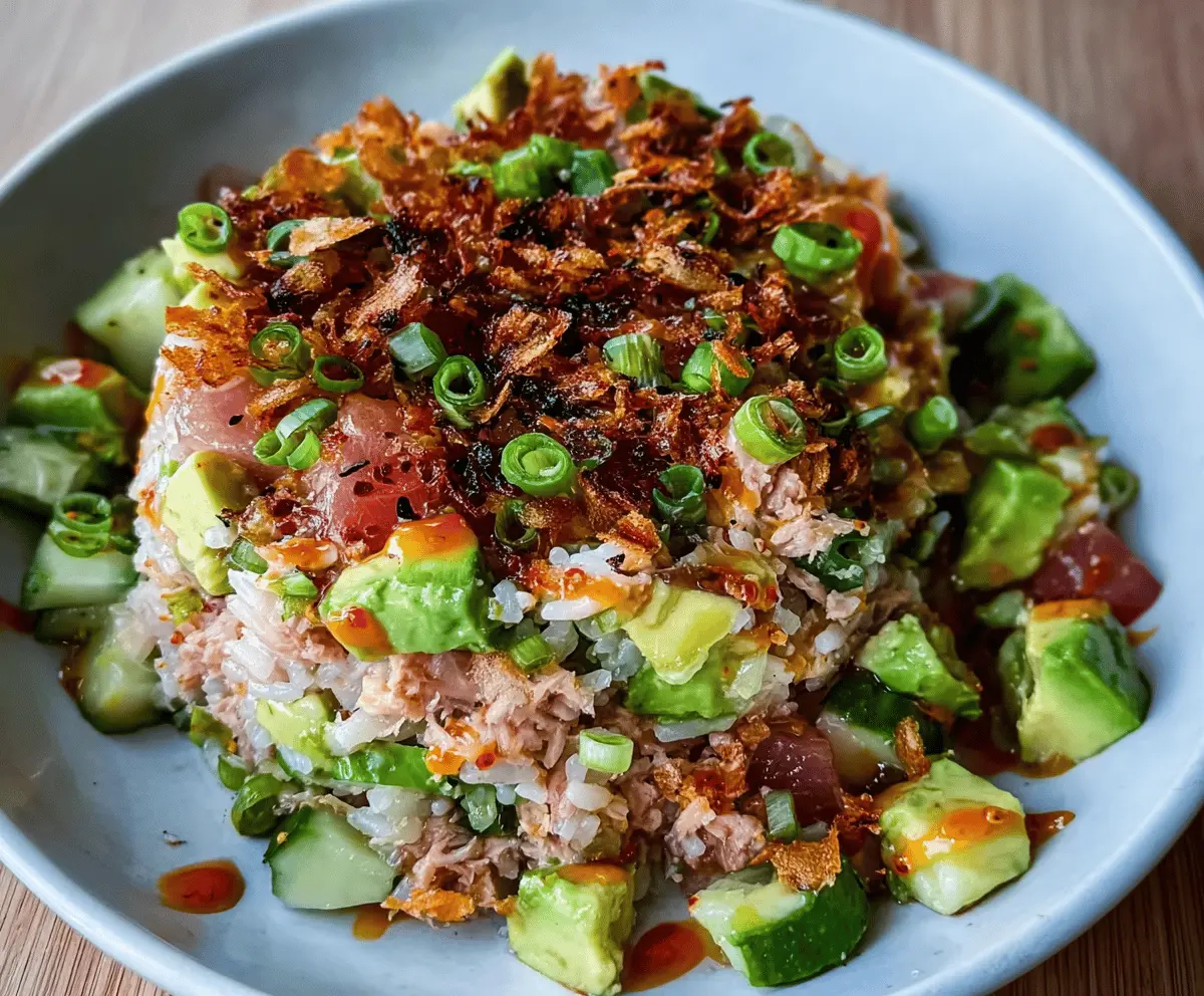Easy Tuna Avocado Crispy Rice Salad Recipe