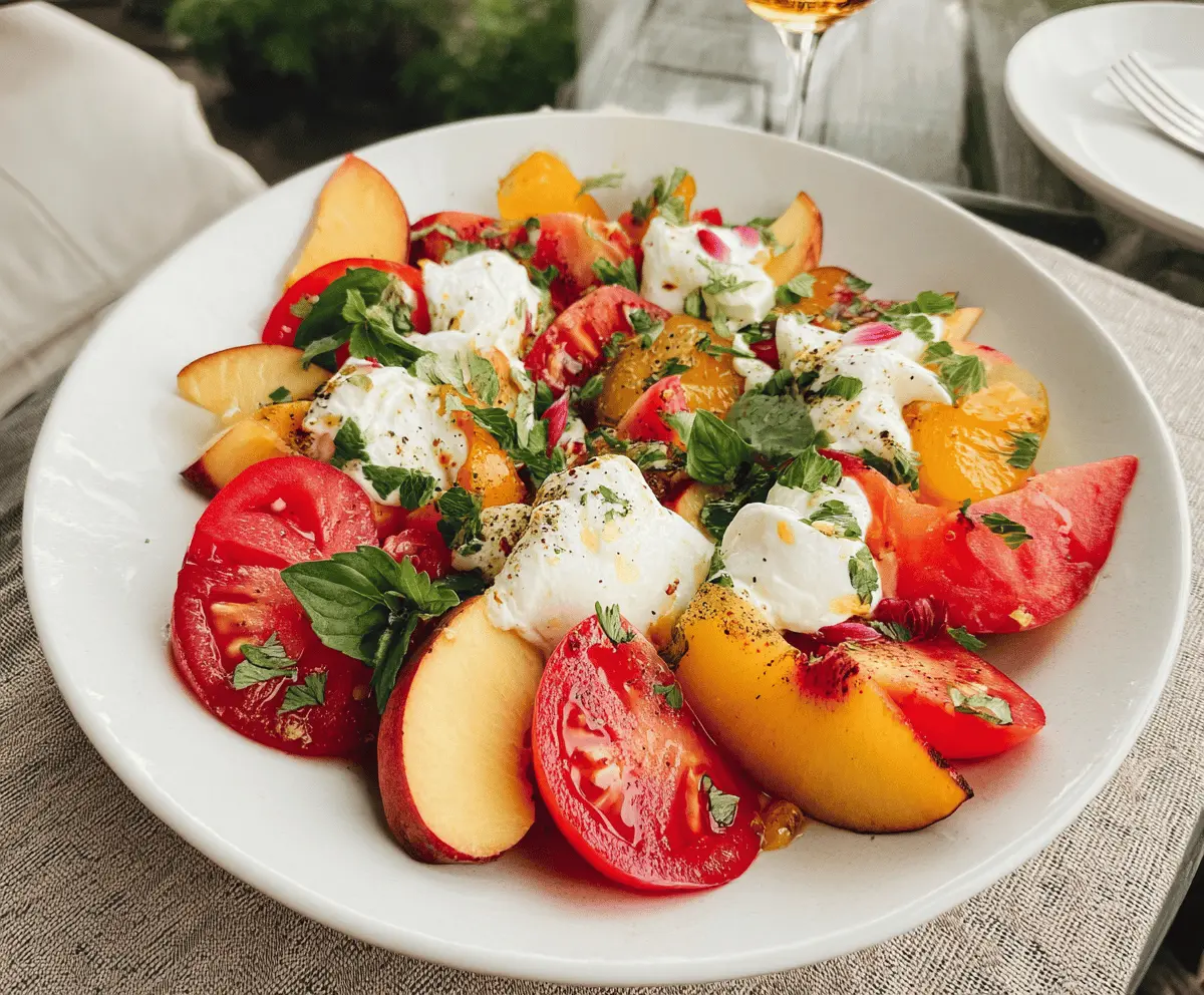 Easy Tomato Peach Burrata Salad Recipe