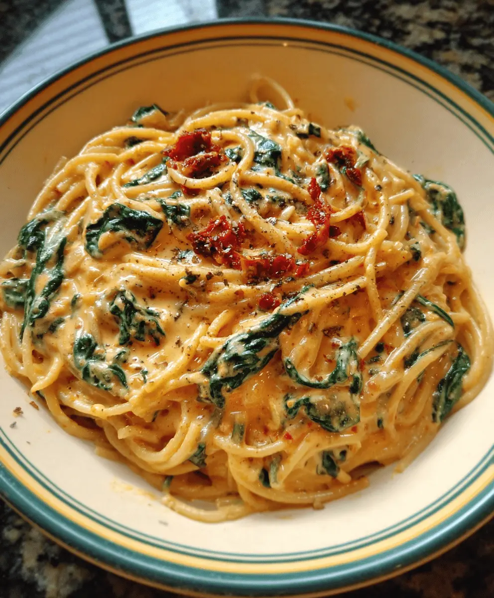 Easy Spaghetti with Spinach and Sun-Dried Tomato Cream Sauce