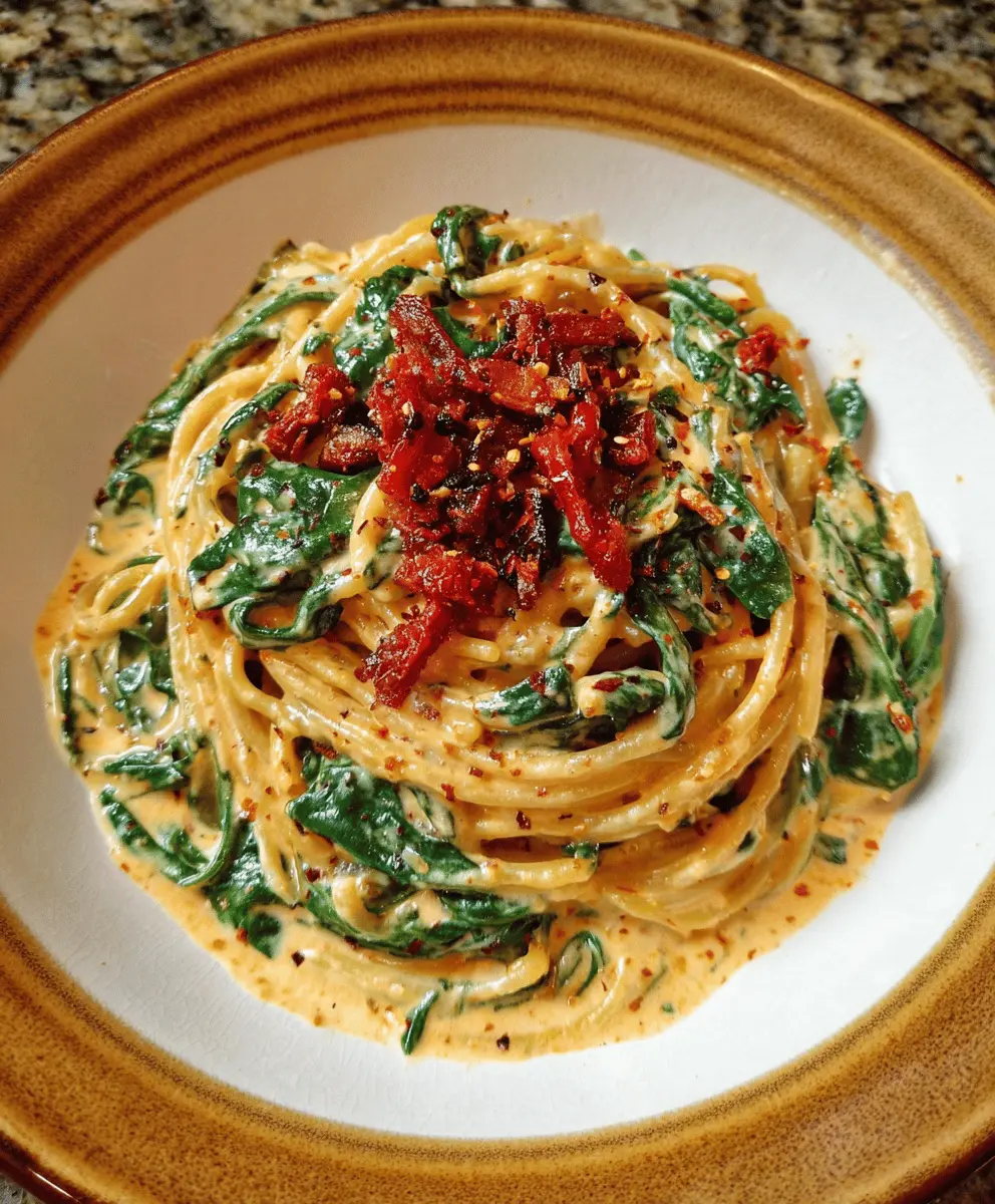Easy Spaghetti with Spinach and Sun-Dried Tomato Cream Sauce