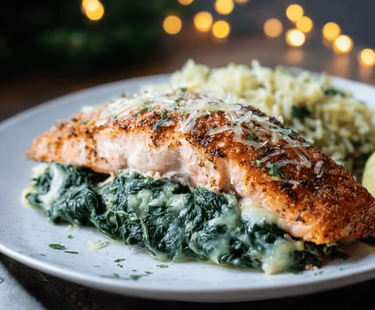 Healthy Blackened Salmon Stuffed With Spinach & Parmesan