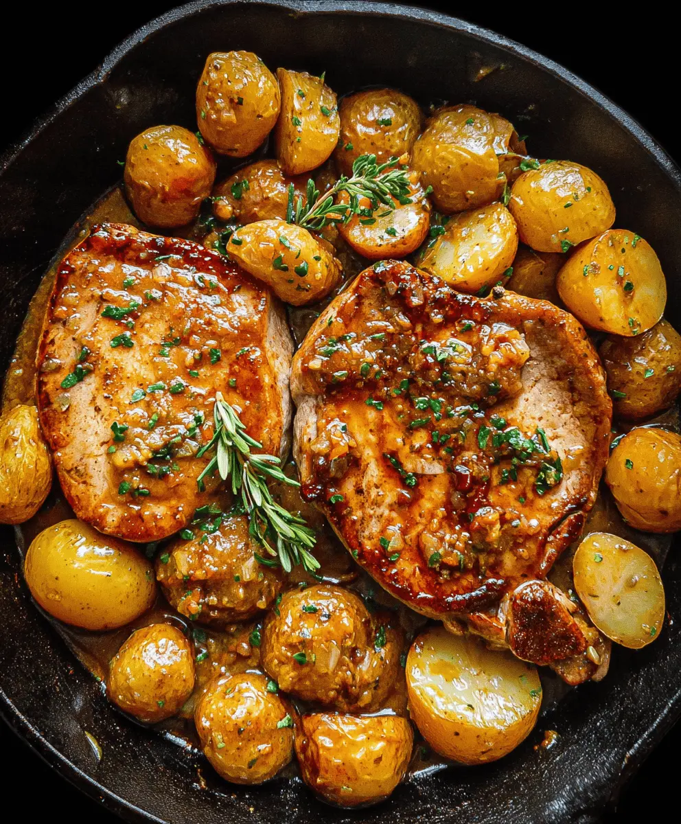 Easy Honey Mustard Pork Chops and Potatoes Skillet