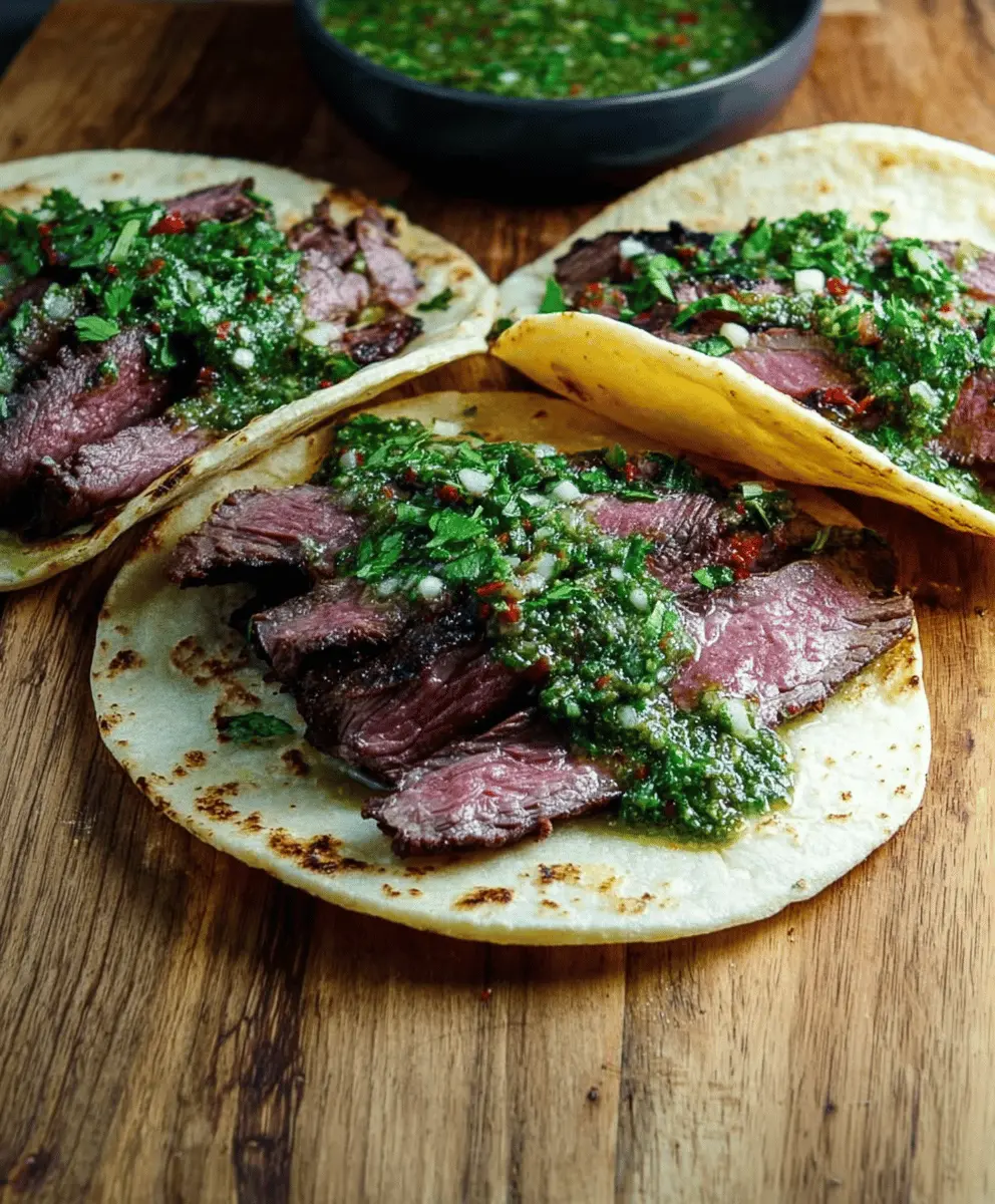 Easy Flank Steak Tacos with Garlicky Cilantro Chimichurri