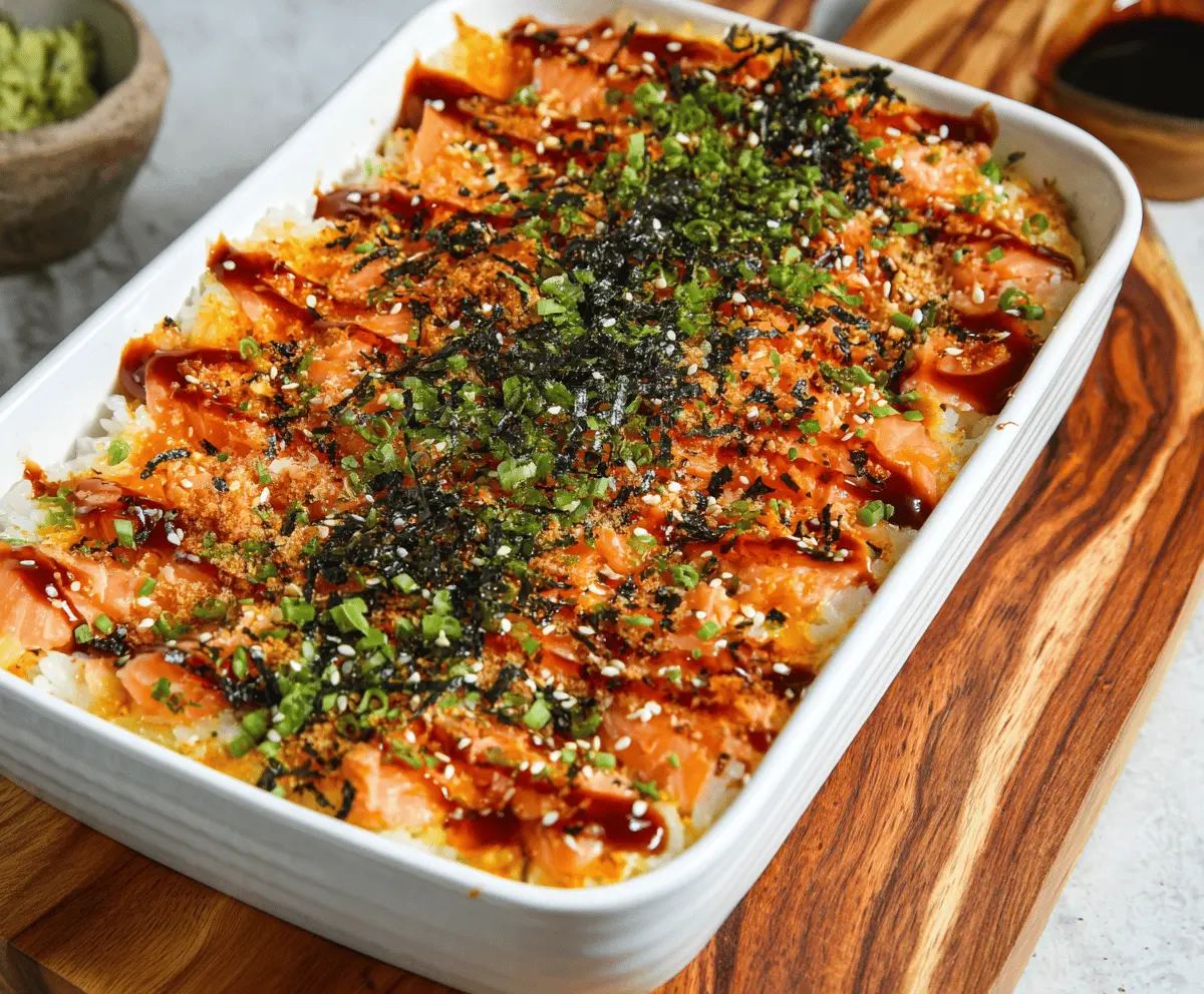 Creamy Spicy Salmon Sushi Bake Casserole