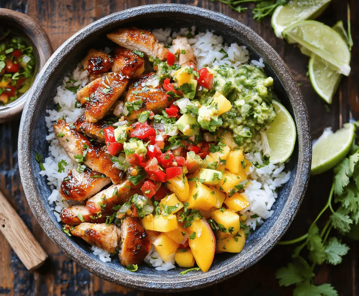 Cilantro Lime Chicken Bowls with Fresh Peach Salsa