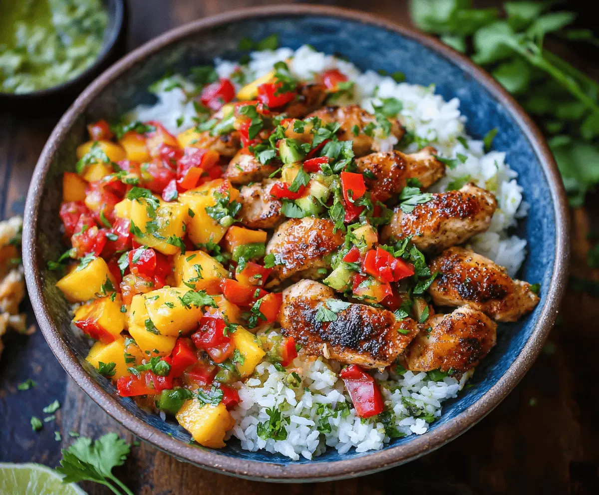 Cilantro Lime Chicken Bowls with Fresh Peach Salsa