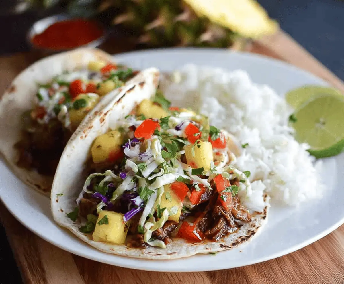Hawaiian Pork Fajitas with Pineapple Slaw & Coconut Rice
