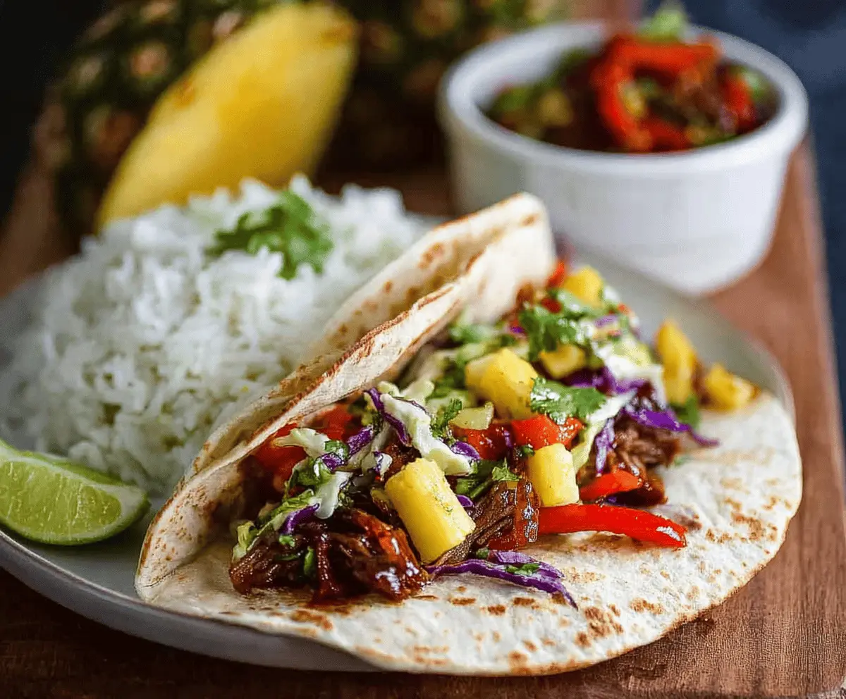 Hawaiian Pork Fajitas with Pineapple Slaw & Coconut Rice