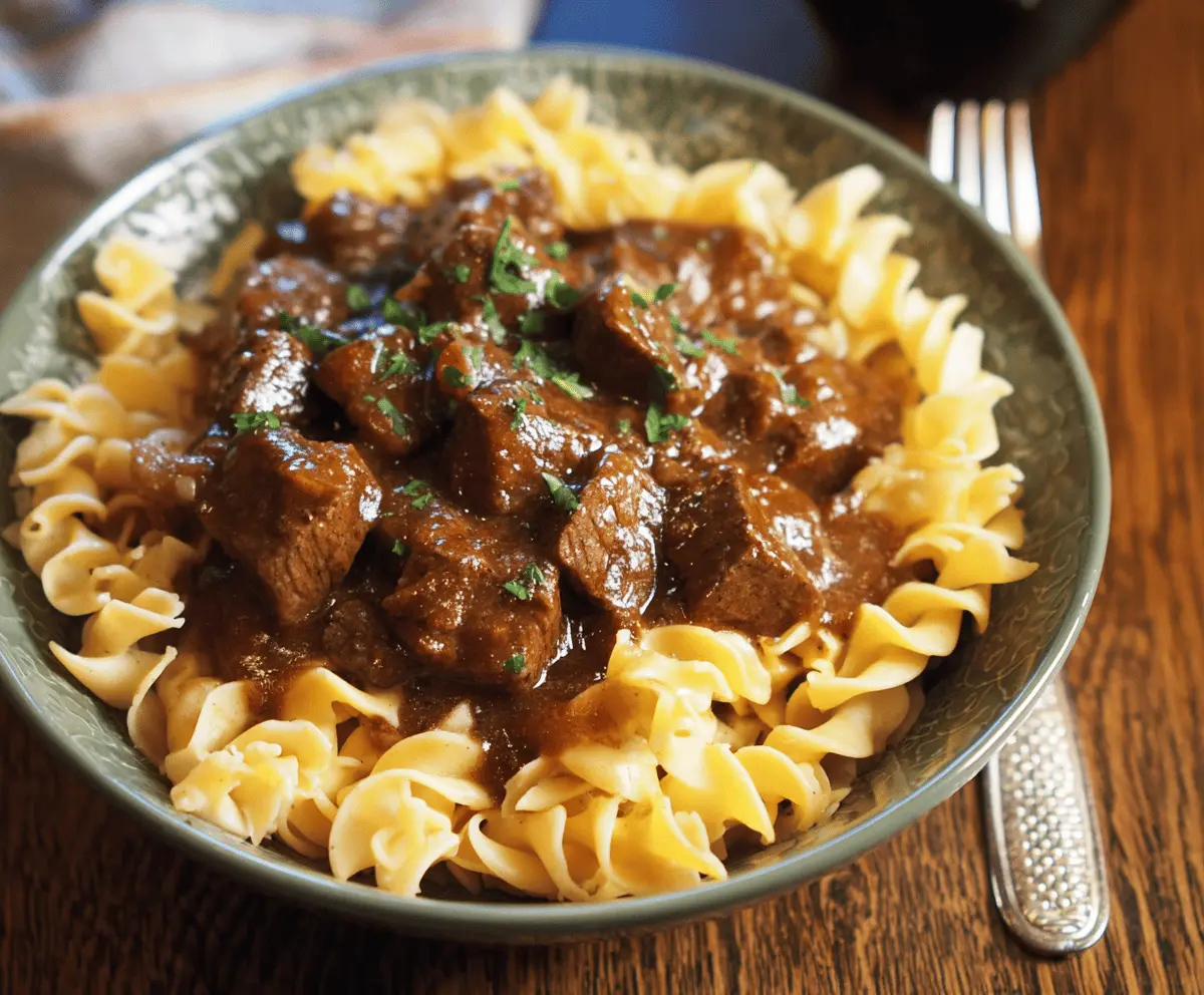 Savory Crockpot Beef Tips with Tender Noodles