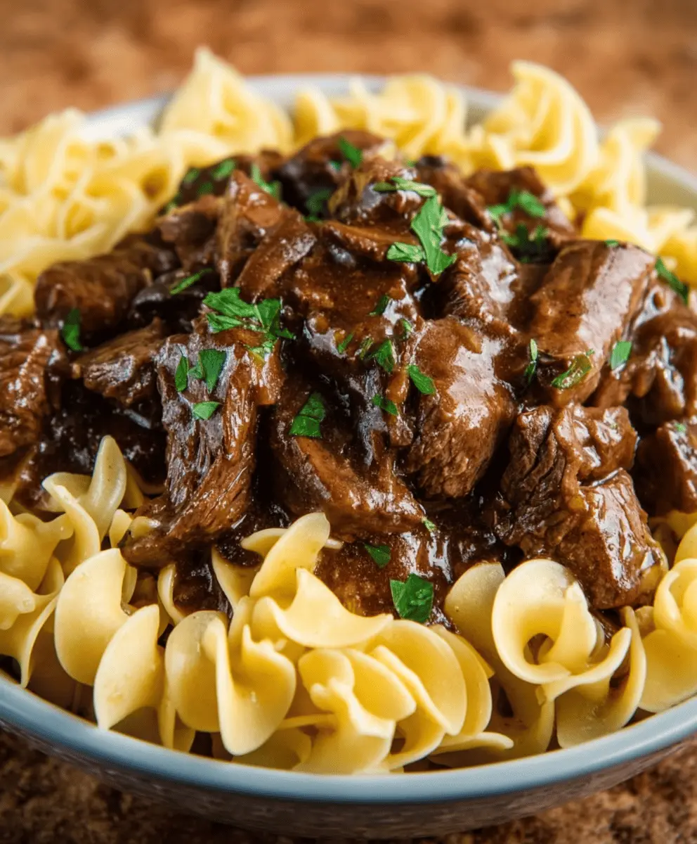 Savory Crockpot Beef Tips with Tender Noodles