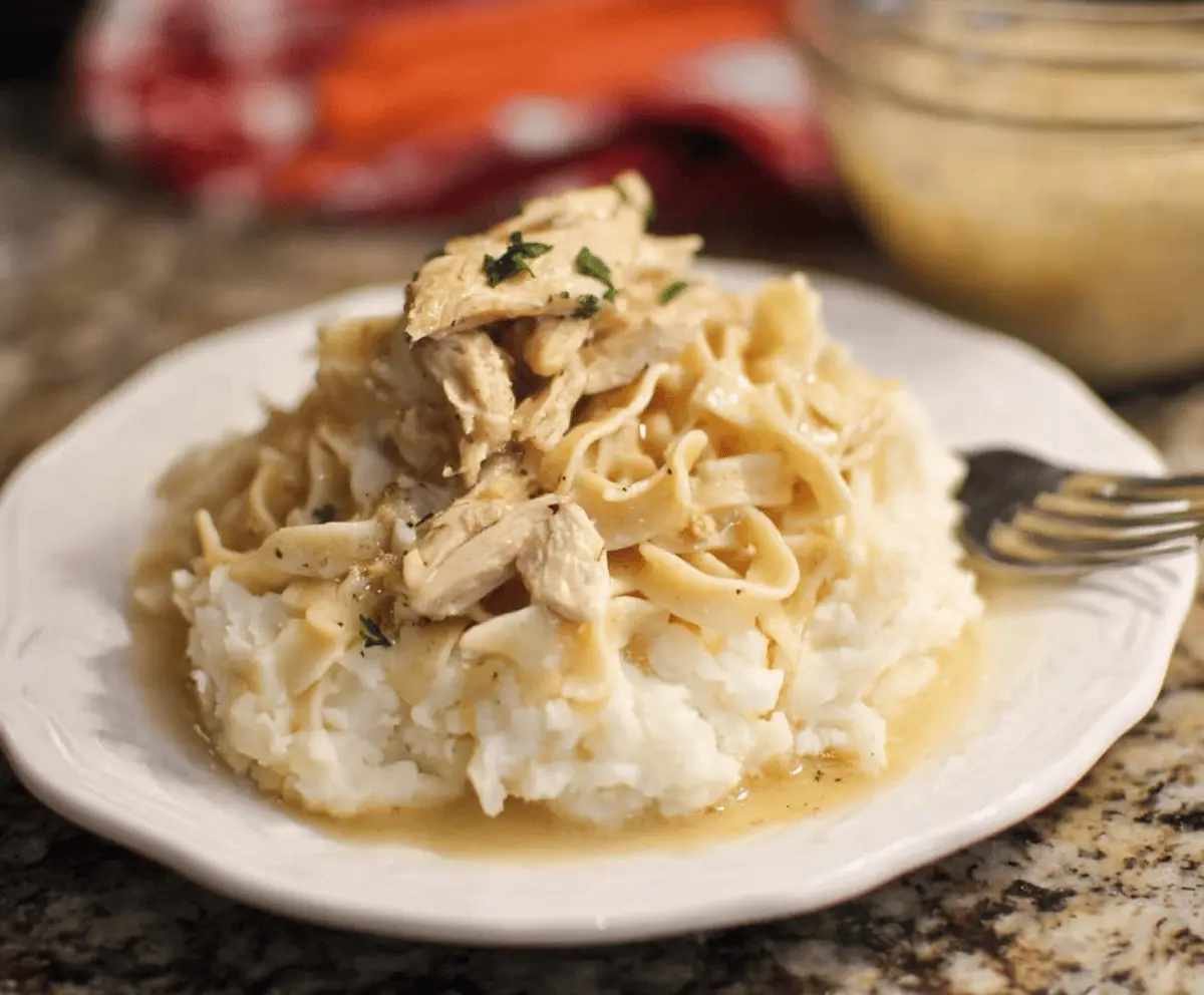 Creamy Chicken Noodles Over Fluffy Mashed Potatoes