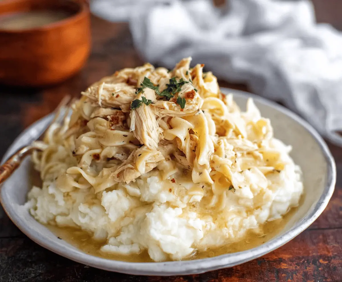 Creamy Chicken Noodles Over Fluffy Mashed Potatoes