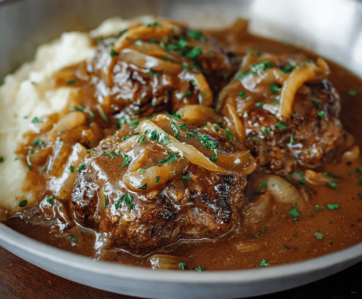 Juicy Homestyle Hamburger Steaks with Onion Gravy
