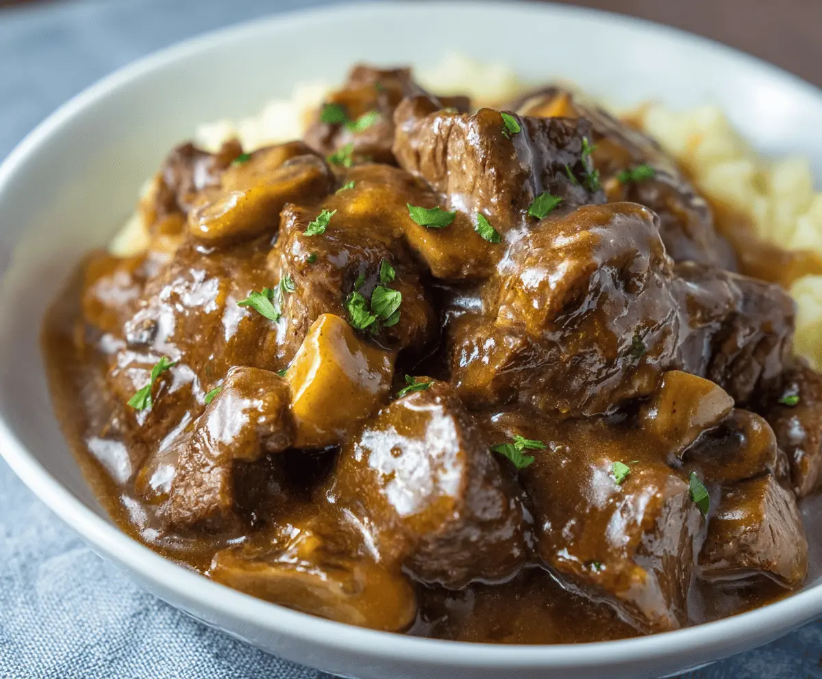 Tender Beef Tips with Creamy Mushroom Gravy