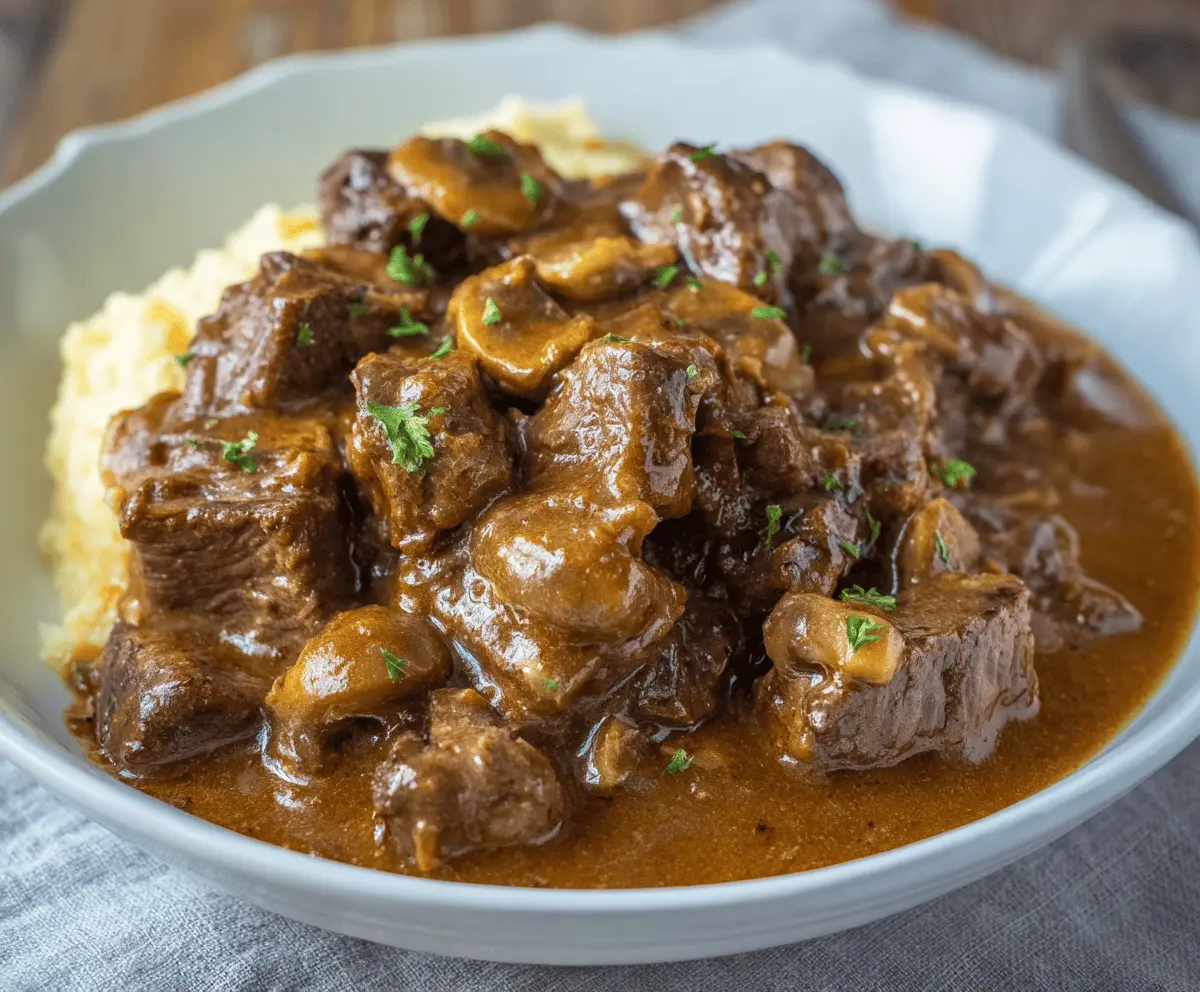 Tender Beef Tips with Creamy Mushroom Gravy