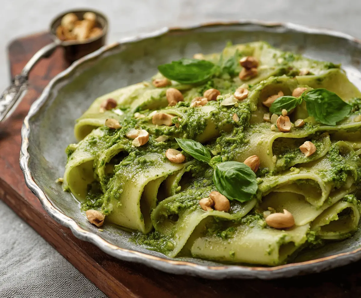 Broad Bean Pesto Pasta Sheets with Basil & Hazelnuts