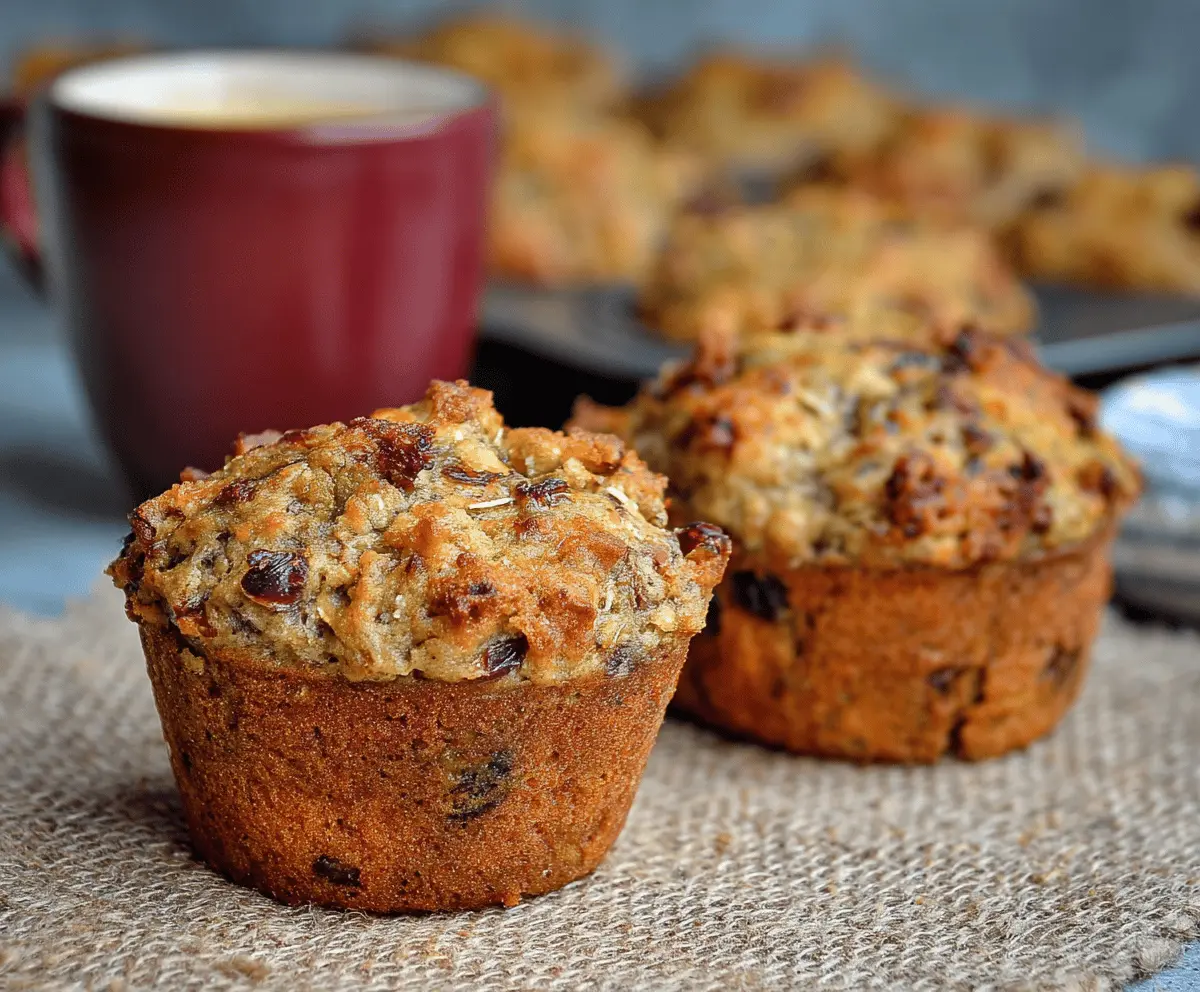 Healthy Fuel to Go Muffins in a basket, featuring blueberries, bananas, and oats, perfect for a nutritious breakfast or snack on the go.