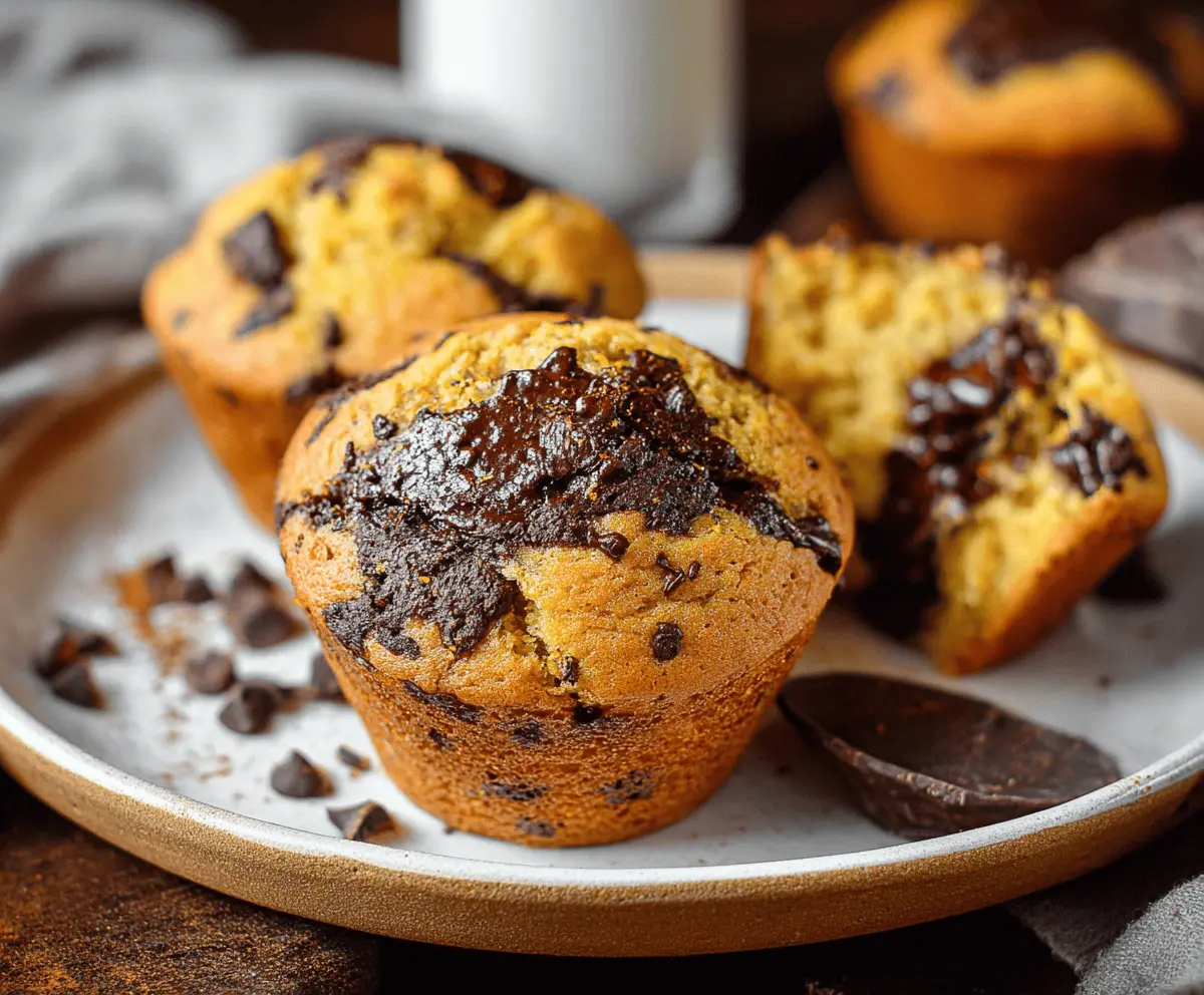 Delicious orange chocolate muffins topped with chocolate chips and orange zest, perfect for a sweet breakfast or snack.
