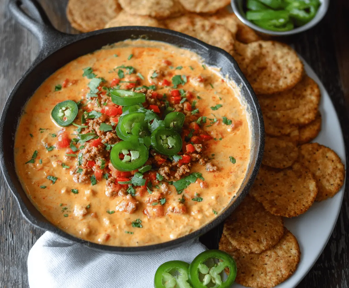 Creamy Whole30 Chili Con Queso Dip served with fresh vegetables and tortilla chips, perfect for healthy snacking