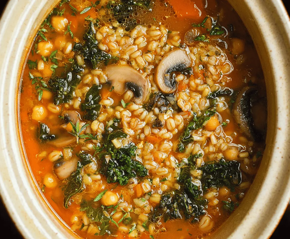 Barley Soup with Chickpeas, Mushrooms, Kale