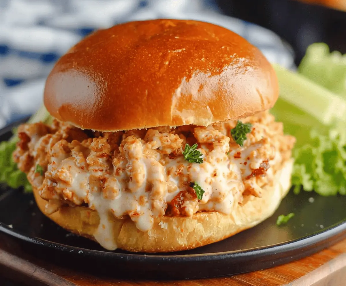 Creamy Chicken Alfredo Sloppy Joes served on toasted buns with melted cheese and fresh herbs, perfect for a flavorful twist on classic sandwiches.