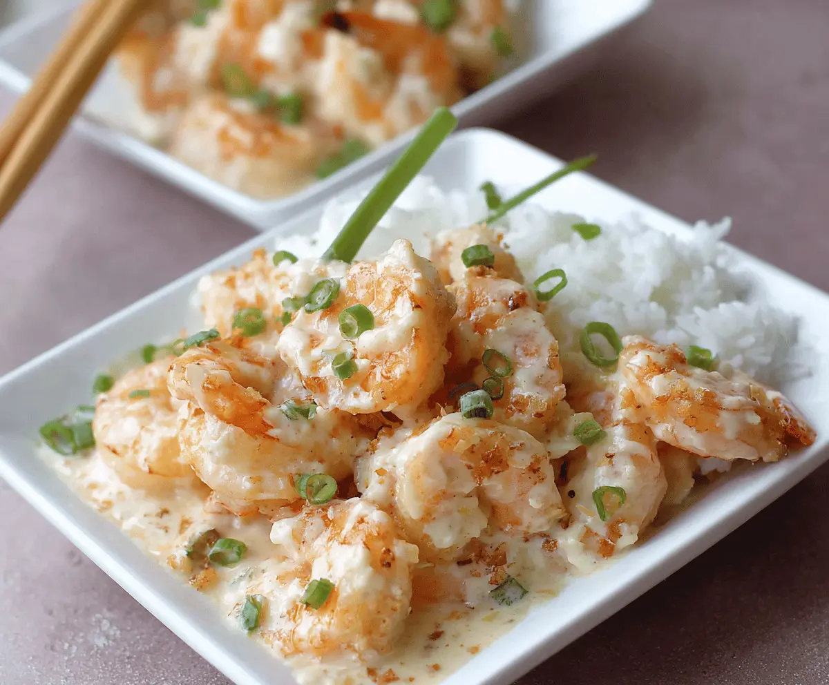 Creamy Coconut Shrimp served buffet style, featuring succulent shrimp coated in a rich coconut sauce on a decorative platter