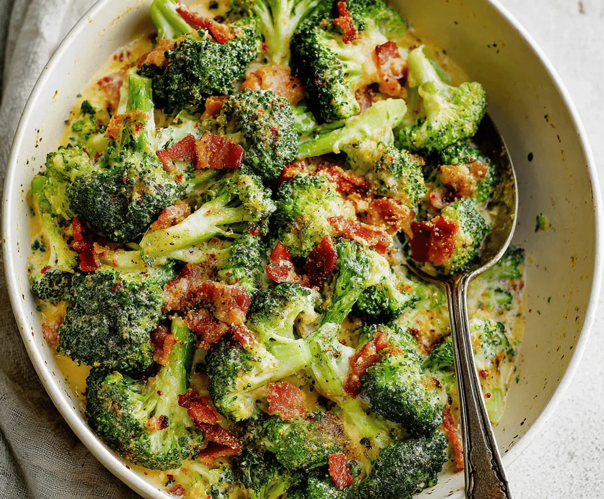 Creamy Garlic Parmesan Broccoli with Bacon