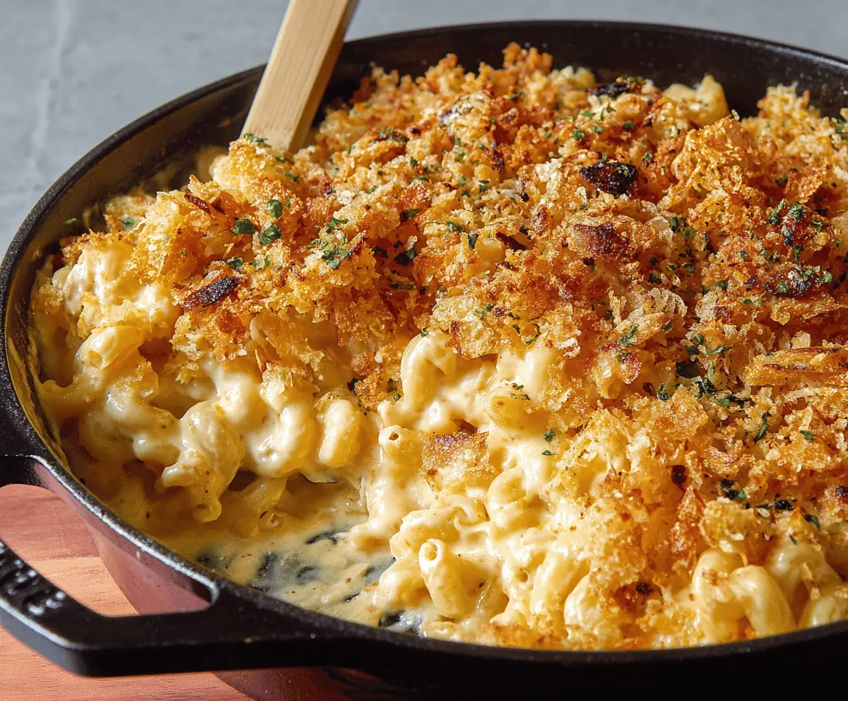 Creamy and cheesy Million Dollar Mac & Cheese served in a bowl with golden crispy topping, perfect comfort food