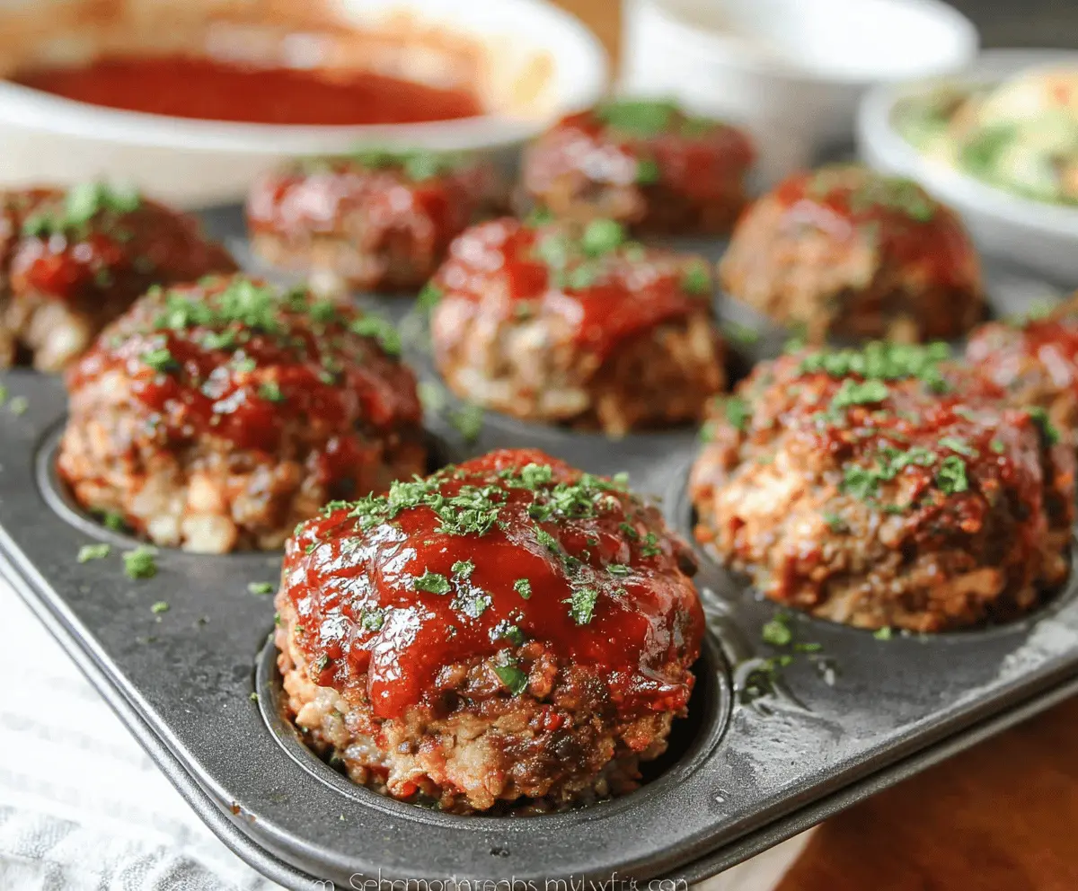 Baked muffin tin meatloaf served with vegetables on a dinner plate, perfect for easy family dinners.