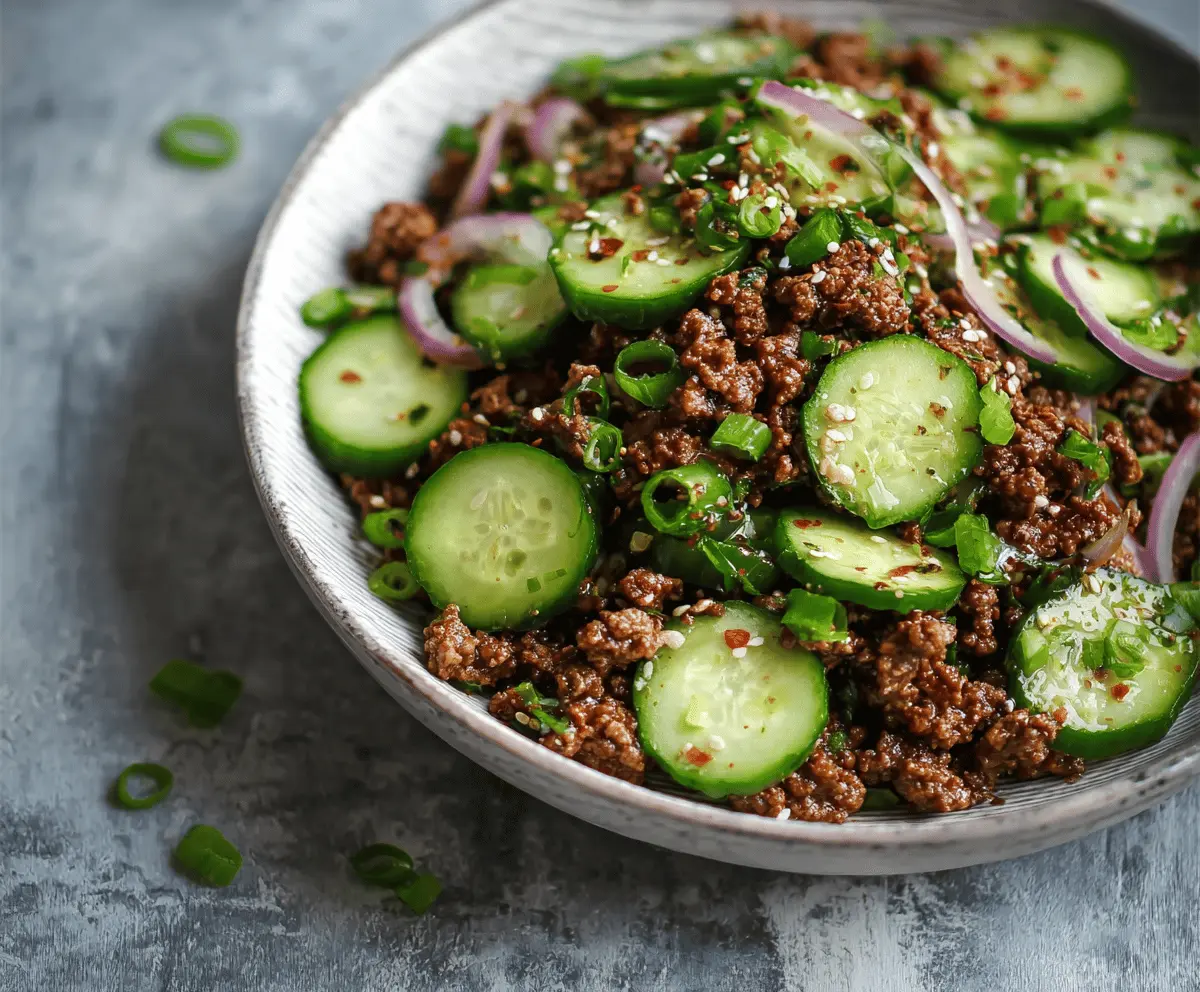 Spicy Keto Korean Ground Beef with Cucumber Salad
