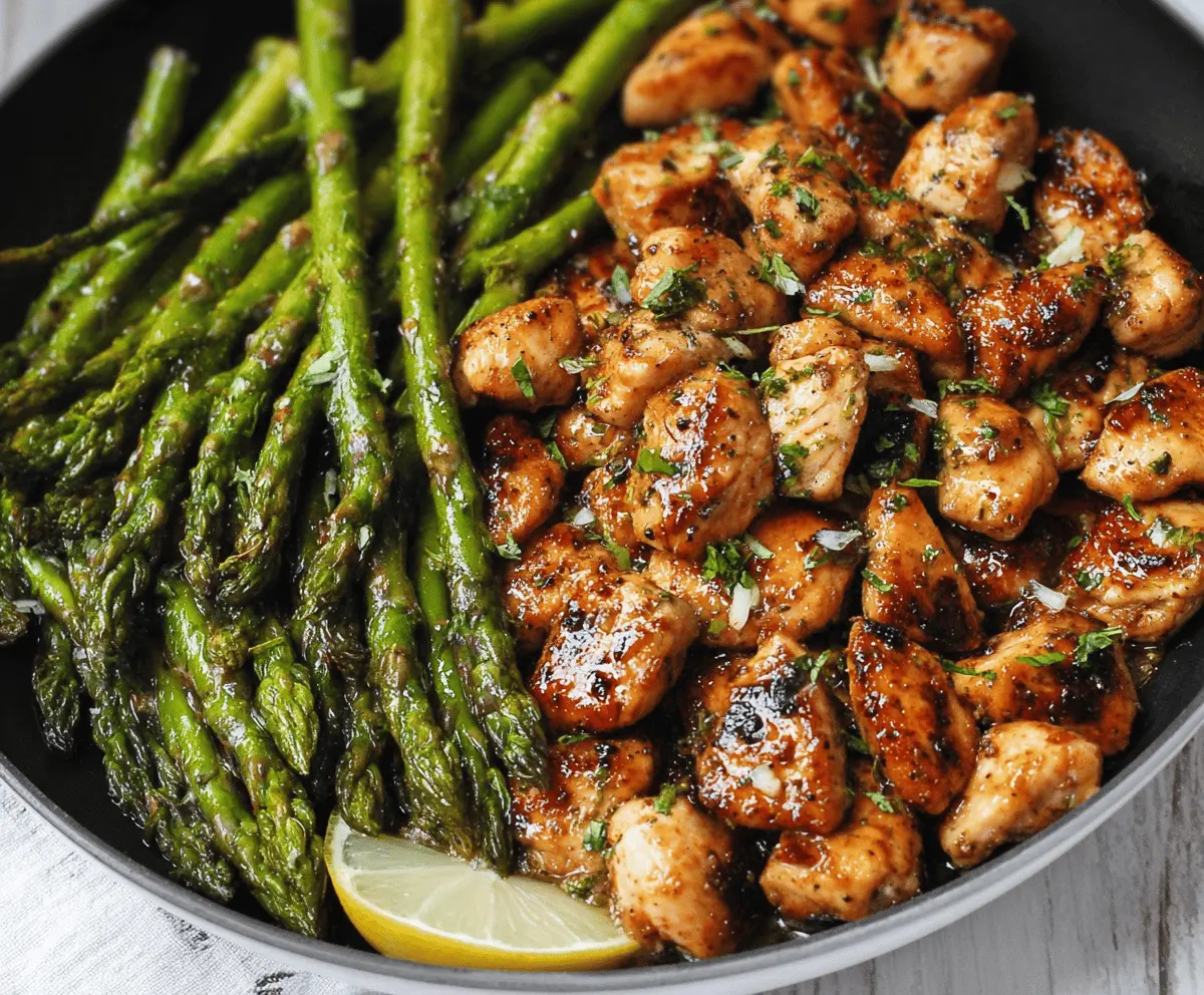 Tender Garlic Butter Chicken Bites with Asparagus