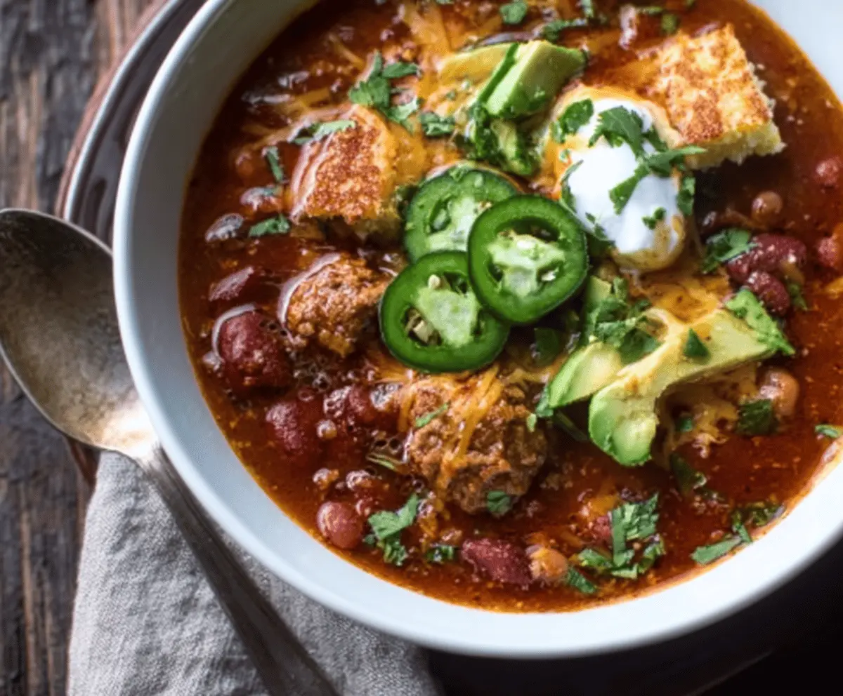 Three Bean Turkey Chili with Honey Jalapeño Grits