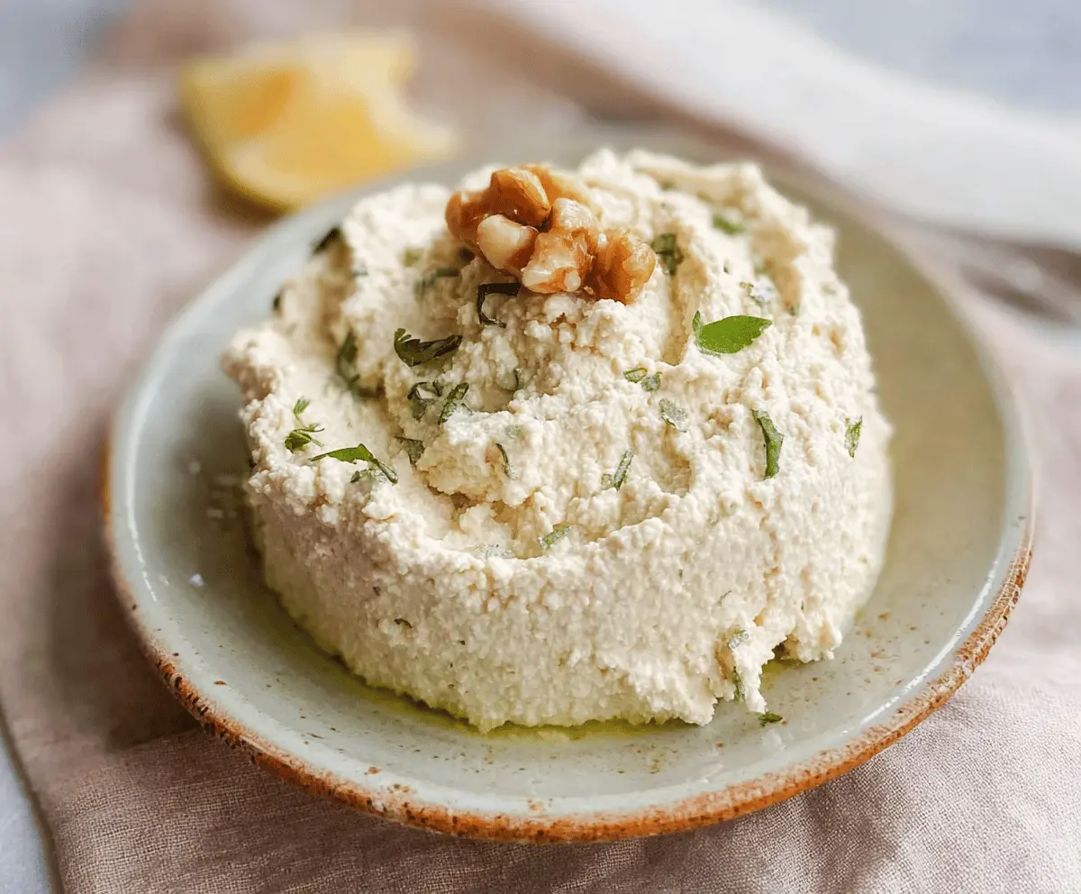 Creamy vegan ricotta cheese spread in a bowl, perfect for dairy-free recipes and plant-based cooking.