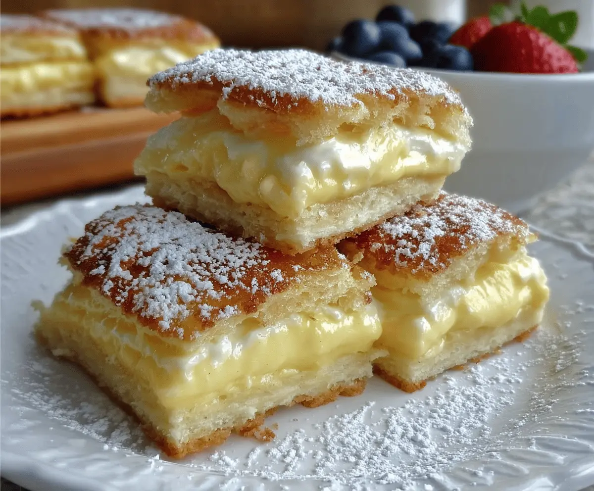 Delicious Cream Cheese Custard Bars with a creamy filling and golden crust, perfect for dessert.
