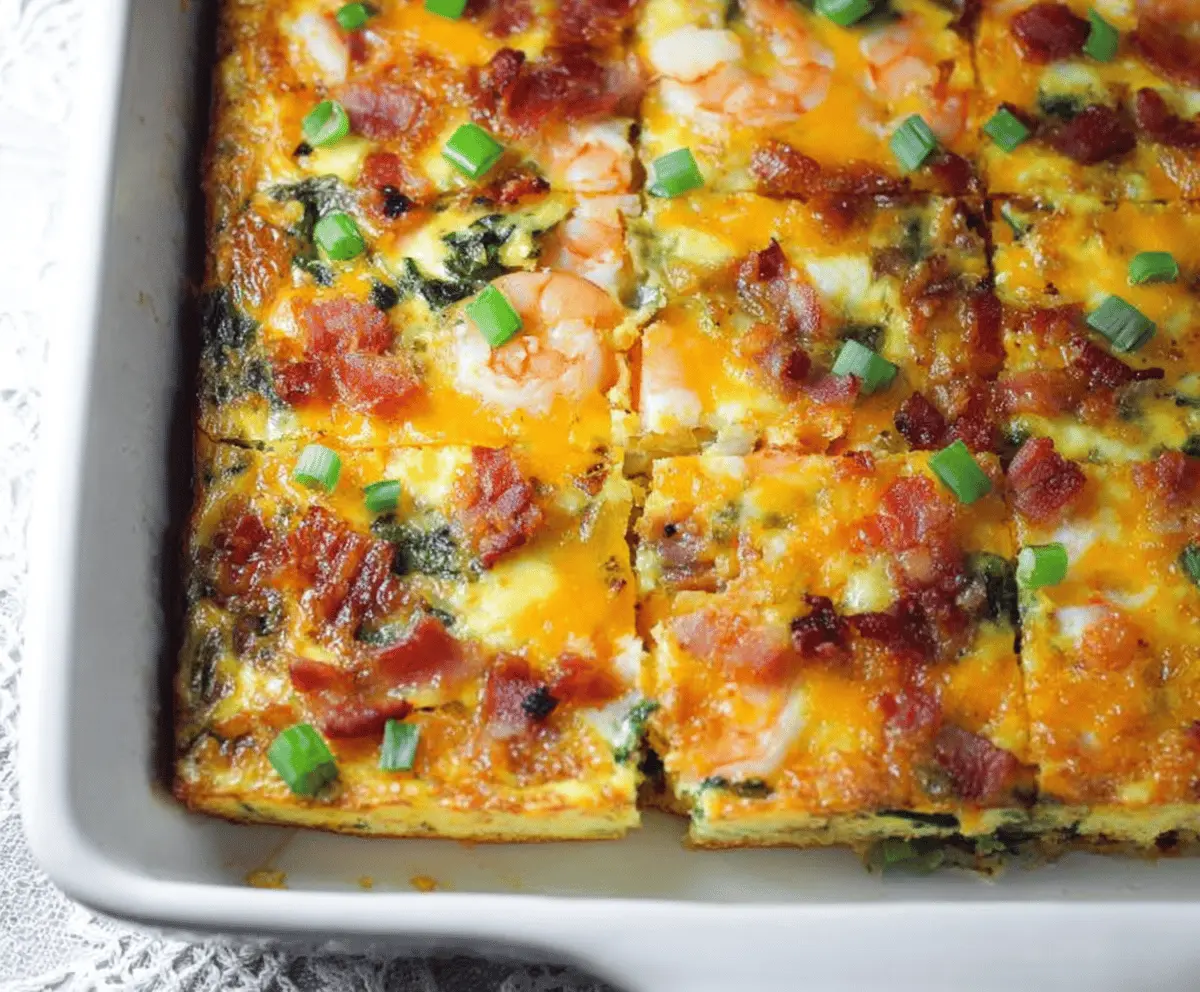 Low Carb Shrimp Bacon & Spinach Breakfast Casserole