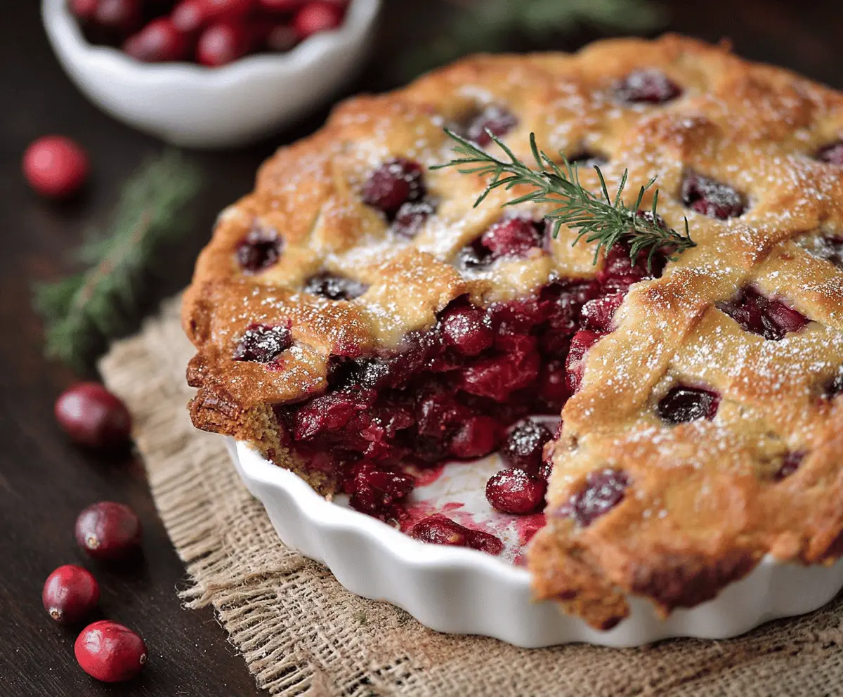 Delicious Nantucket Holiday Cranberry Pie with fresh cranberries and festive garnishes