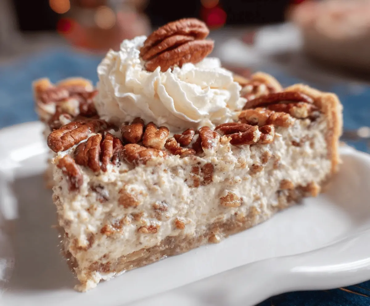 Delicious Pecan Cream Deep Dish Pie with a flaky crust and creamy pecan filling.