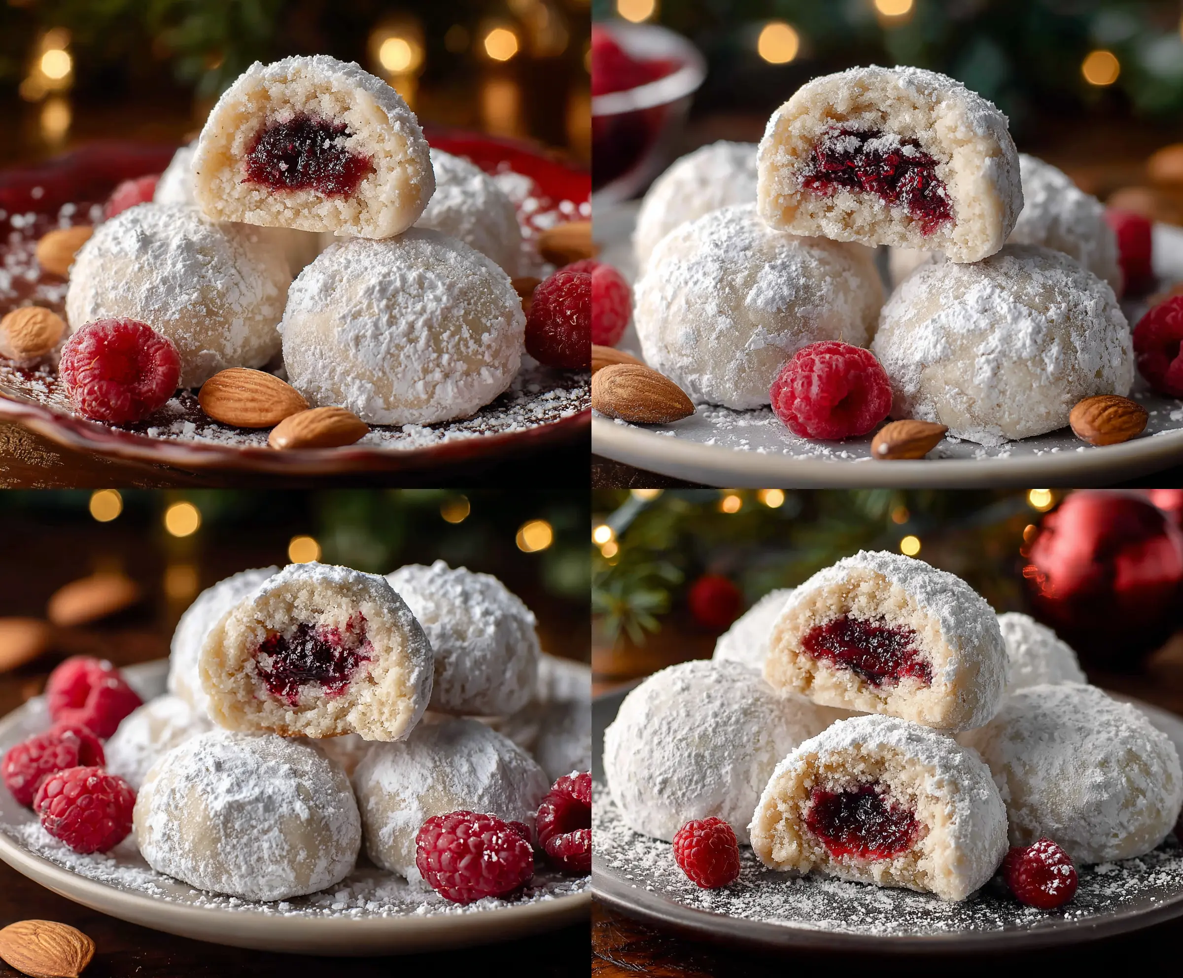 Raspberry-Filled Almond Snowball Cookies Recipe