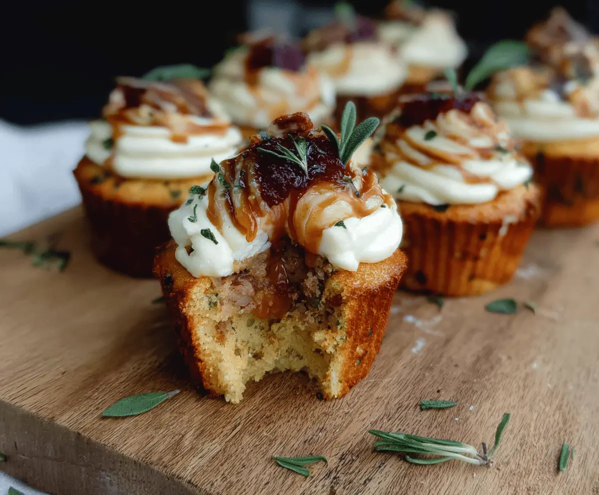Savory Thanksgiving cupcakes decorated with festive ingredients for holiday celebration.