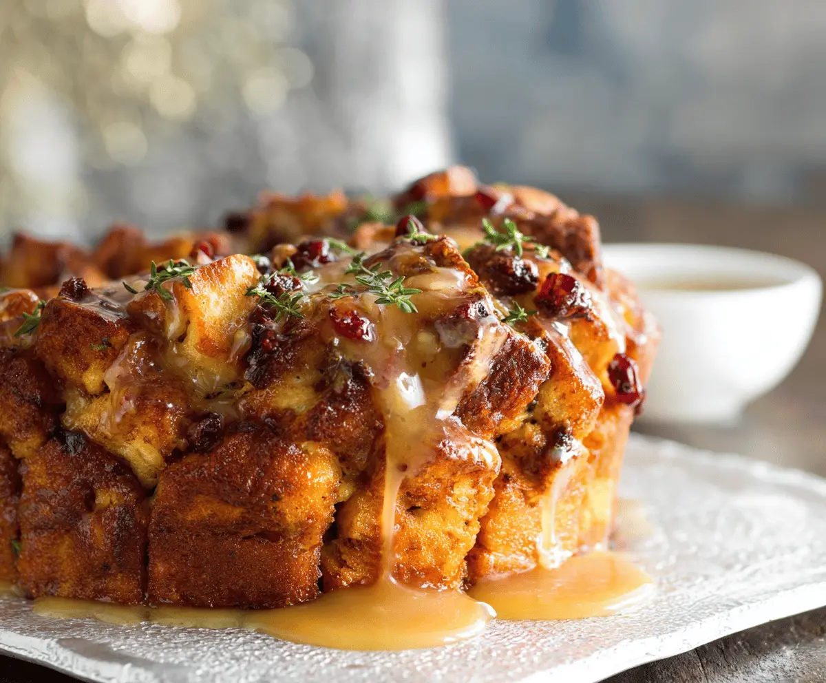 Delicious Thanksgiving Leftovers Monkey Bread served on a plate with festive decorations