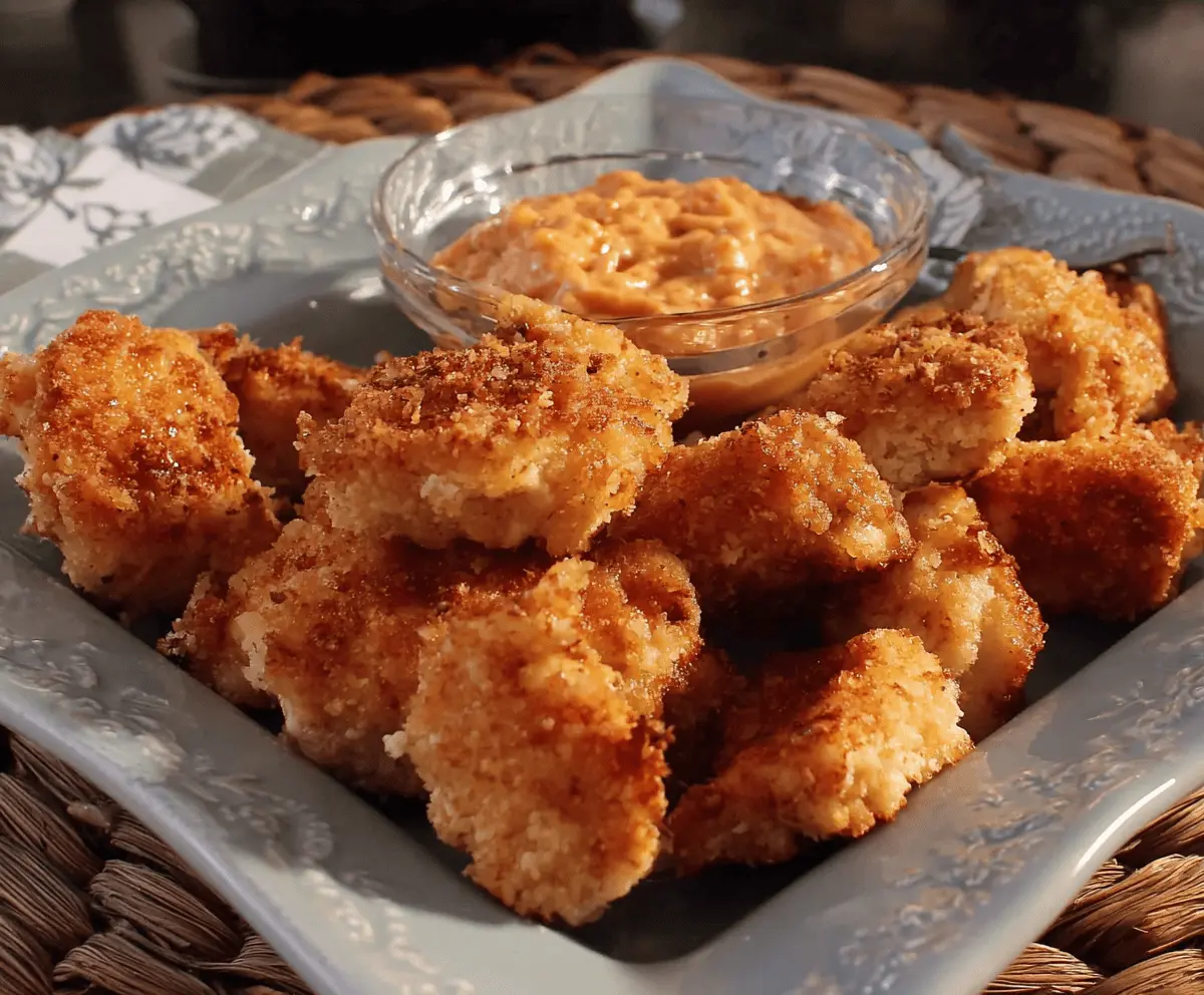 Crispy homemade turkey nuggets served with fresh vegetables on a plate