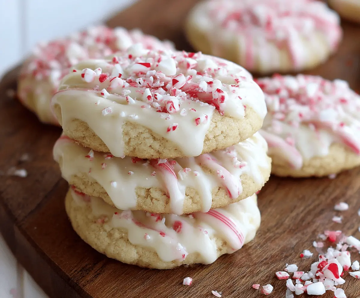 Delicious white chocolate dipped candy cane sugar cookies, perfect for Christmas treats.