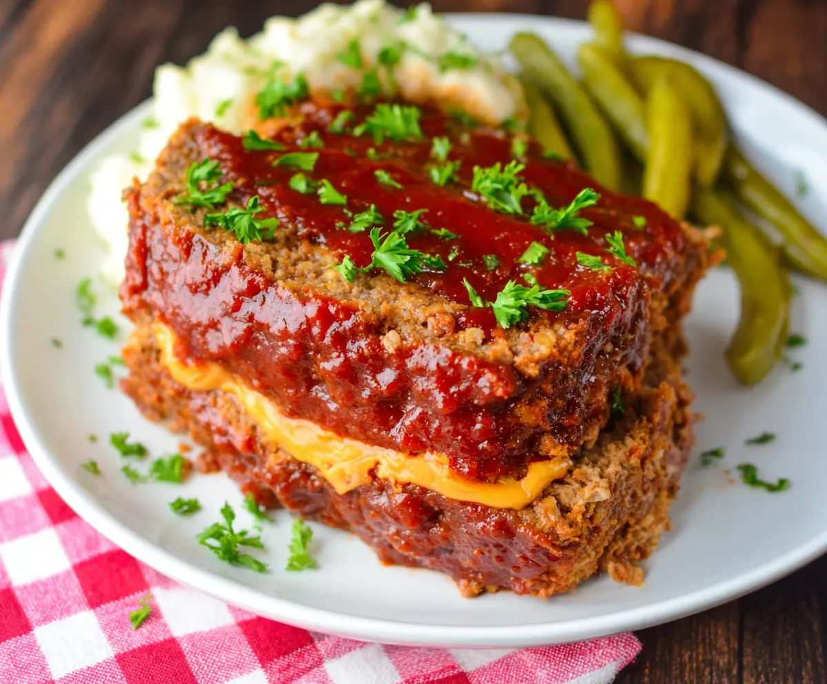 Delicious Crockpot Sloppy Joe Meatloaf served on a plate with fresh vegetables.