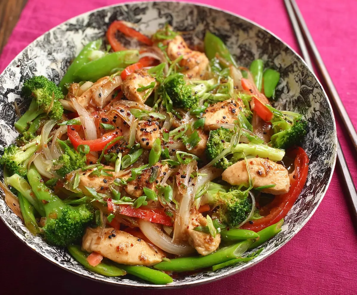 Delicious garlic chicken stir fry with fresh vegetables in a wok