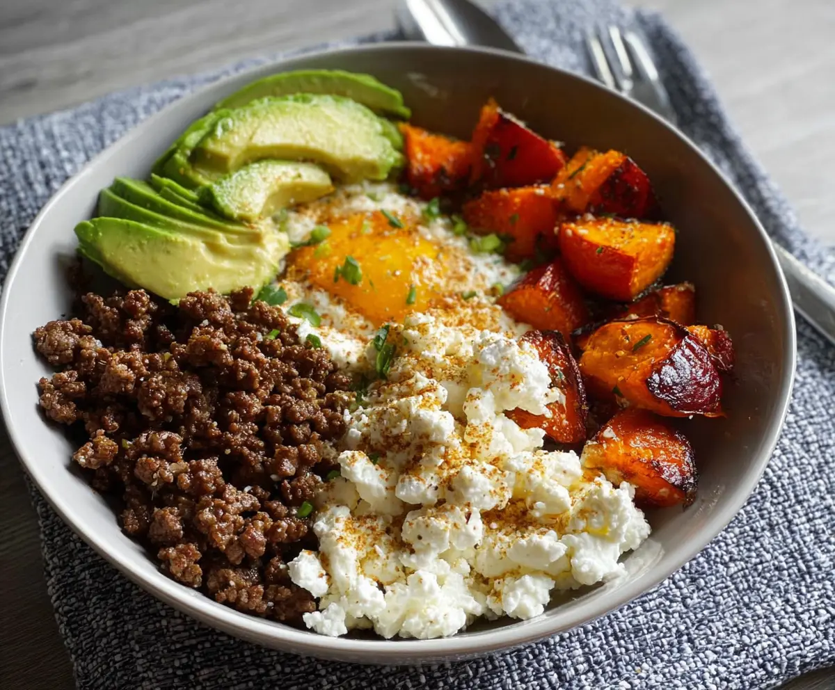 Ground Beef Power Bowl with Avocado & Cottage Cheese