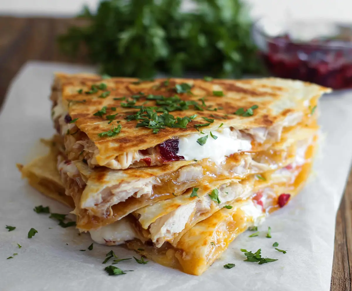 Delicious turkey quesadilla with melted cheese and crispy tortilla, perfect for a quick lunch or dinner.