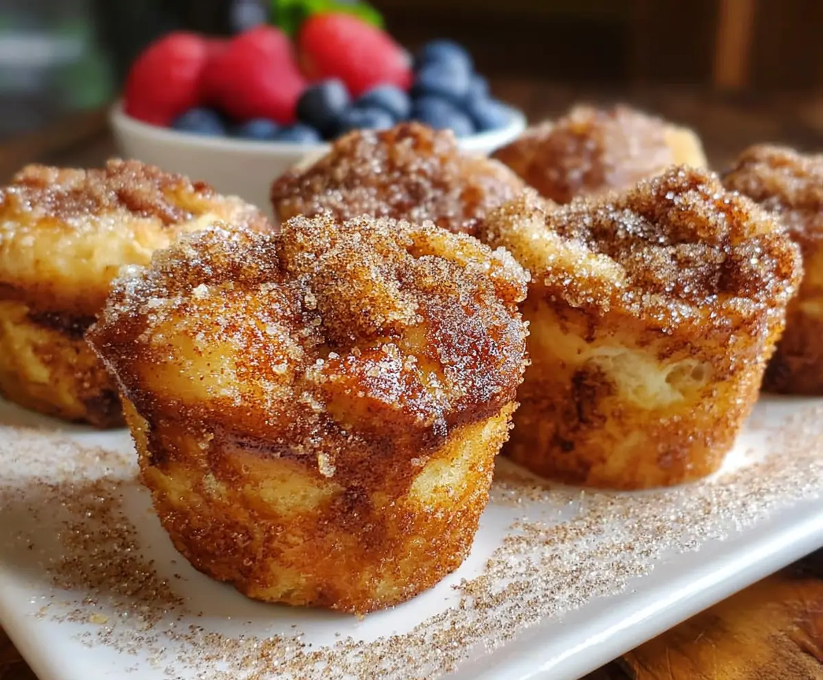 Delicious Cinnamon Sugar French Toast Muffins topped with cinnamon and sugar, perfect for breakfast or brunch.